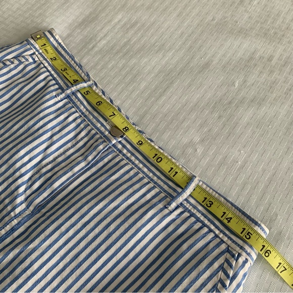 Talbots cotton skirt Womens 10 petite Front zip close Blue white stripe Pockets - Picture 8 of 10